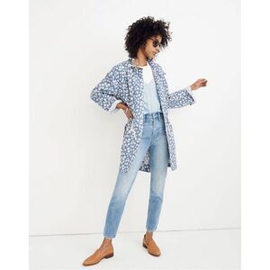 Madewell Ruffle-Neck Anorak Raincoat French Floral Blue Moon size M Hooded Ditsy